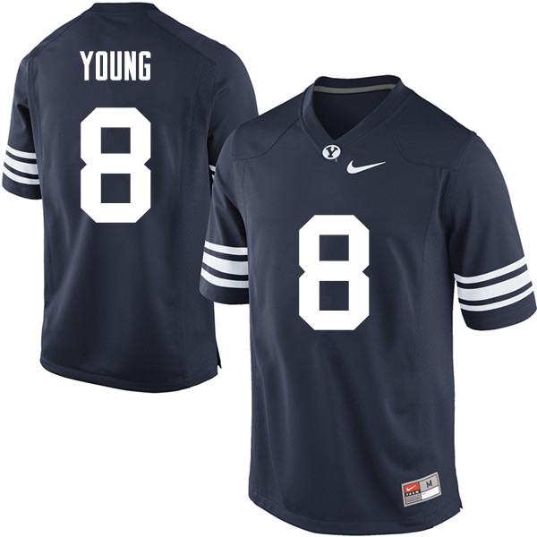 Men #8 Steve Young BYU Cougars College Football Jerseys Sale-Navy